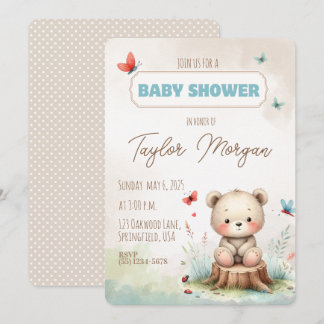 Cute Woodland Bear Baby Shower Invitation