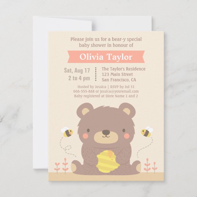Cute Woodland Bear Baby Shower Invitations (Front)