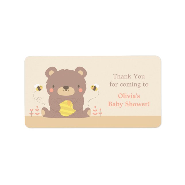 Cute Woodland Bear Baby Shower Thank You Labels (Front)