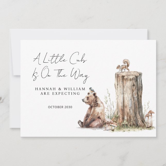 Cute Woodland Bear Cub Pregnancy Announcement (Front)