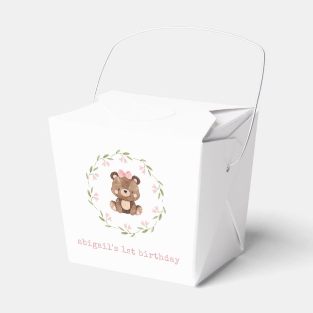 Cute Woodland Bear Eucalyptus Floral Birthday Favour Box (Front Side)