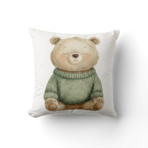 Cute Woodland Bear in Green Sweater