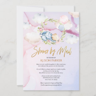 Cute Woodland Bear Pink Sky Baby Shower by Mail Invitation