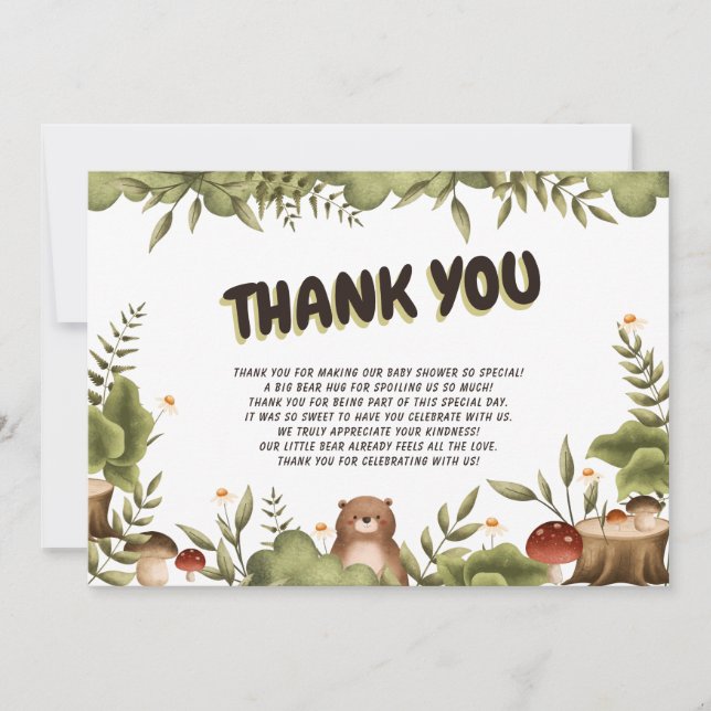 Cute Woodland bear whimsical Thank You Baby Shower (Front)