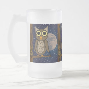Cute Woodland Bird Artwork Frosted Glass Beer Mug