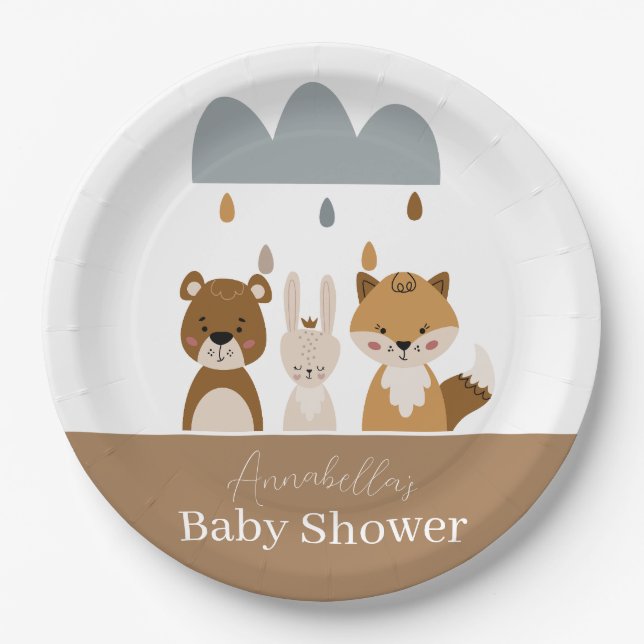 Cute Woodland Boho Baby Animals Paper Plate (Front)