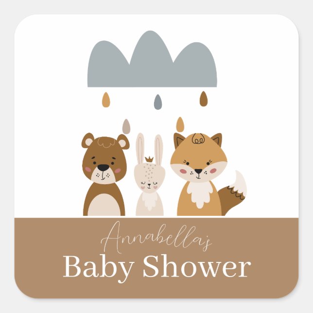 Cute Woodland Boho Baby Animals Square Sticker (Front)