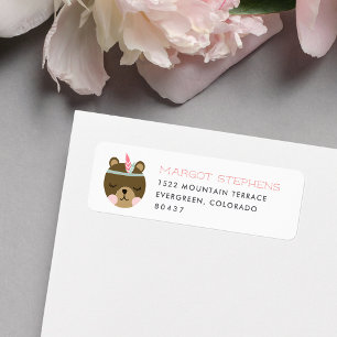 Cute Woodland Boho Baby Bear Cub Return Address