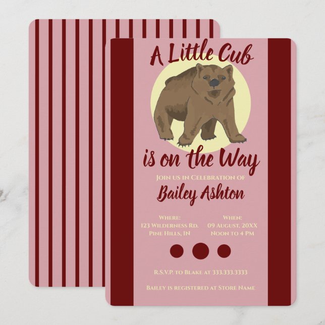 Cute Woodland Brown Bear Cub Baby Shower Invitation (Front/Back)