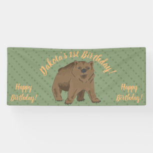 Cute Woodland Brown Bear Cub Birthday Banner