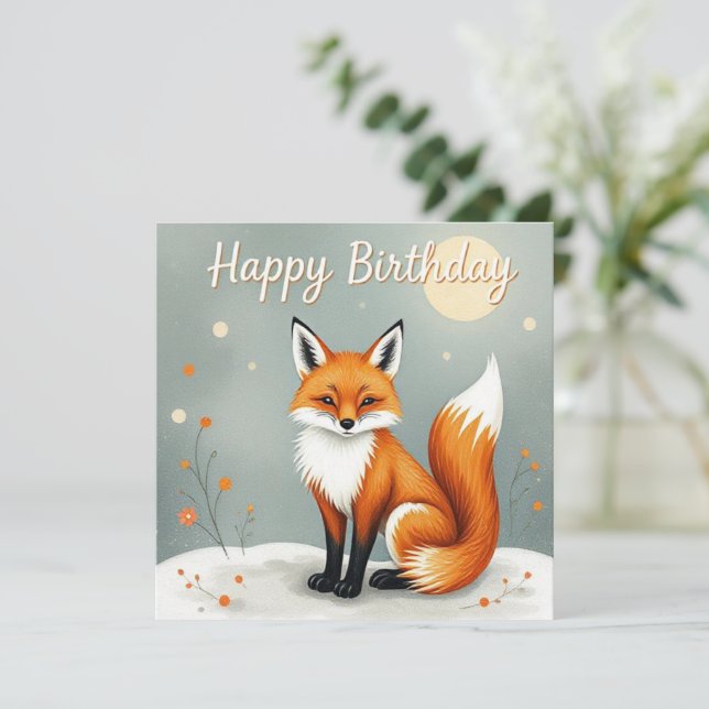 Cute Woodland Brown Fox Happy Birthday Card (Standing Front)