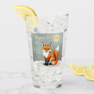 Cute Woodland Brown Fox Happy Birthday Glass