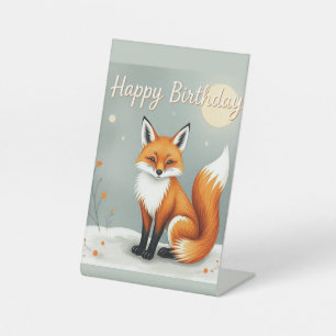 Cute Woodland Brown Fox Happy Birthday Pedestal Sign