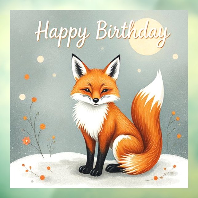 Cute Woodland Brown Fox Happy Birthday Window Cling (Sheet 3)