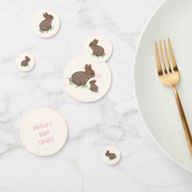 Cute Woodland Bunnies Hearts Custom Baby Shower Confetti (Group)