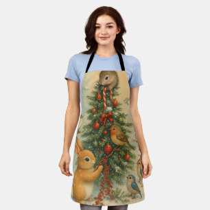 Cute woodland bunny christmas cozy festive holiday apron