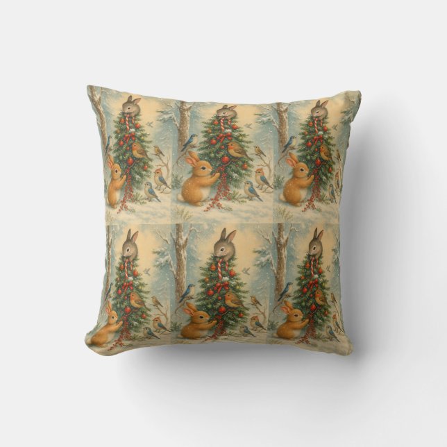 Cute woodland bunny christmas cozy festive home  cushion (Front)