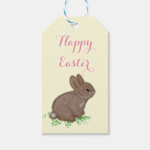 Cute Woodland Bunny in Clover Happy Easter Gift Tags