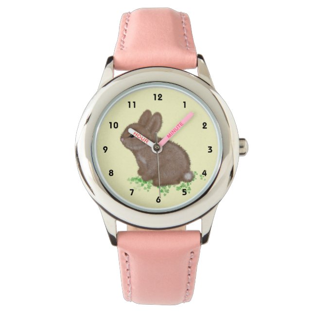 Cute Woodland Bunny in Clover Patch Watch (Front)