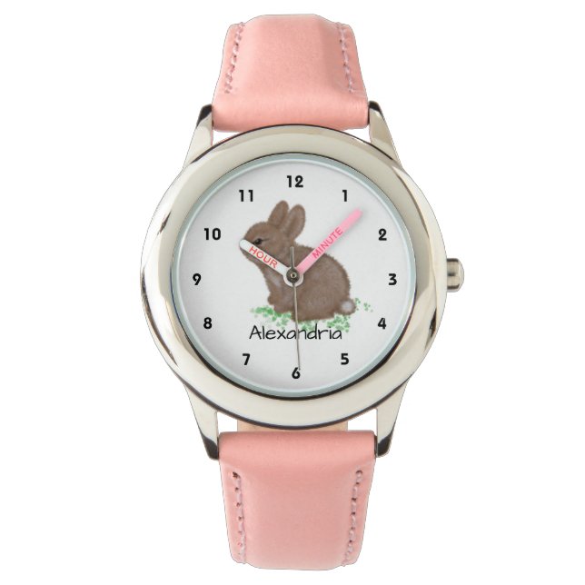 Cute Woodland Bunny Name Personalised Watch (Front)