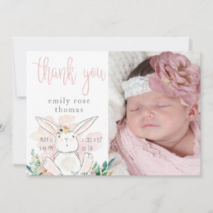 Cute Woodland Bunny Pink Baby Thank You Card