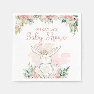 Cute Woodland Bunny  Pink Floral Baby Shower Napkin