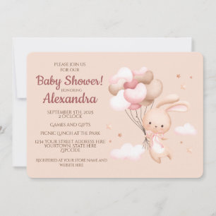 Cute Woodland Bunny Rabbit Baby Shower Invitation