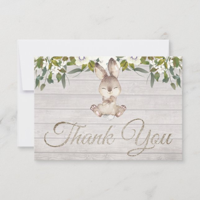 Cute Woodland Bunny Rabbit Baby Shower Thank You Card (Front)