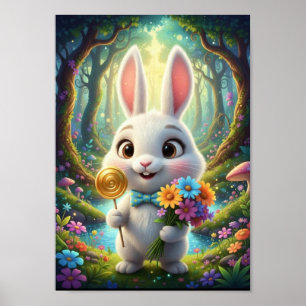 Cute Woodland Bunny Rabbit Bowtie Fantasy Poster