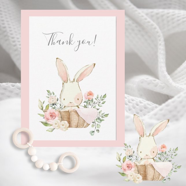 Cute Woodland Bunny Rabbit Flat Thank You Card (Creator Uploaded)