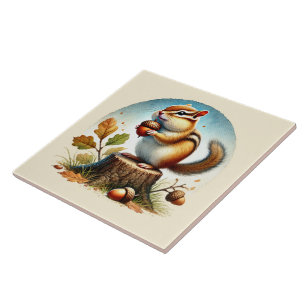 Cute woodland chipmunk lovers tile
