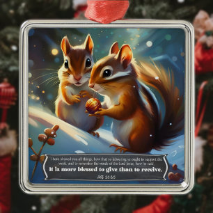 Cute Woodland Chipmunks Scripture Verse Christmas Metal Tree Decoration