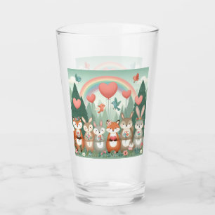 Cute Woodland Creature rainbow valentine's Glass