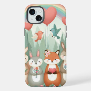 Cute Woodland Creature rainbow valentine's iPhone 15 Plus Case