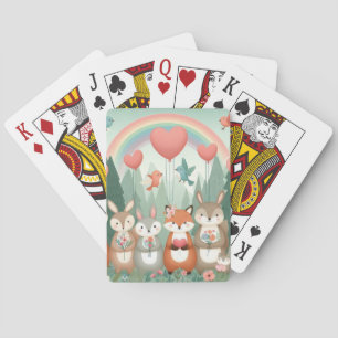 Cute Woodland Creature rainbow valentine's Playing Cards