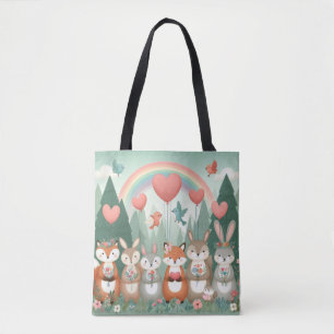 Cute Woodland Creature rainbow valentine's Tote Bag