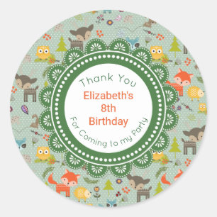 Cute Woodland Creatures Animal Pattern Birthday Classic Round Sticker