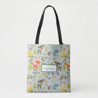 Cute Woodland Creatures Animal Pattern with Name