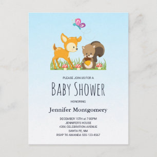 Cute Woodland Creatures Cartoon Baby Shower Invitation Postcard