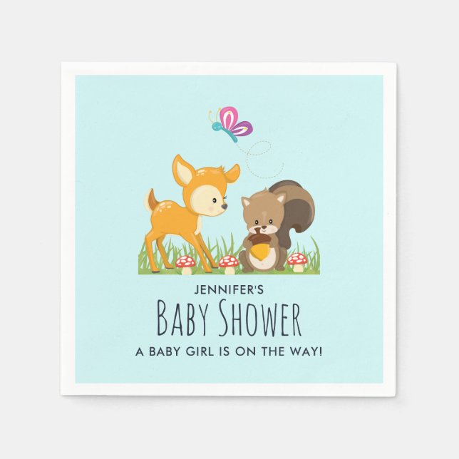 Cute Woodland Creatures Cartoon Baby Shower Napkin (Front)