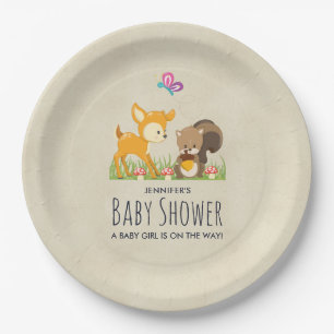 Cute Woodland Creatures Cartoon Baby Shower Paper Plate