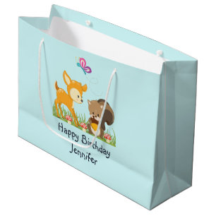 Cute Woodland Creatures Cartoon Birthday Large Gift Bag