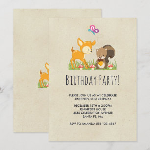 Cute Woodland Creatures Cartoon Drawing Birthday Invitation