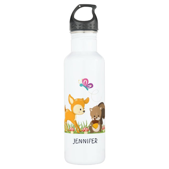 Cute Woodland Creatures Cartoon Illustration 710 Ml Water Bottle (Front)
