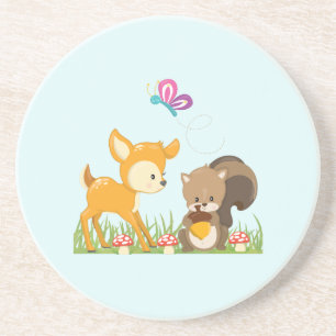 Cute Woodland Creatures Cartoon Illustration Coaster