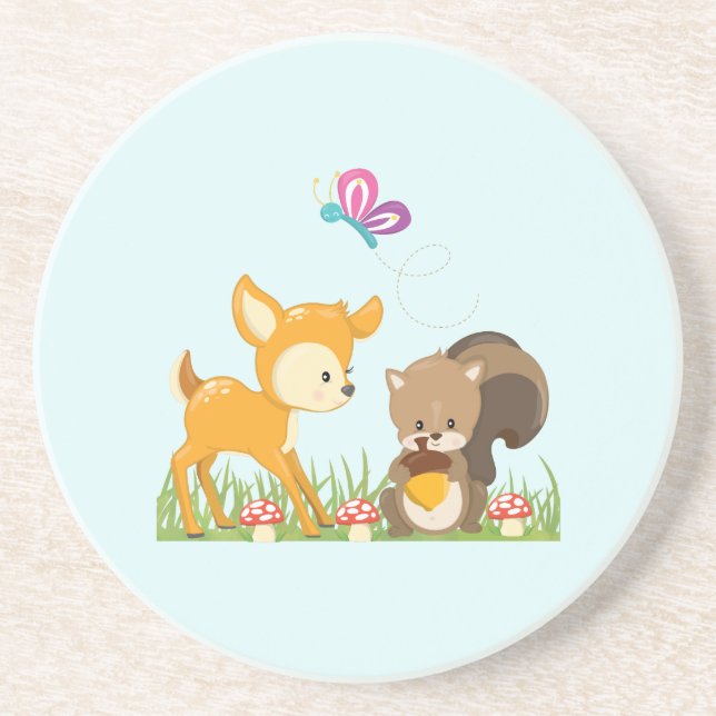 Cute Woodland Creatures Cartoon Illustration Coaster (Front)
