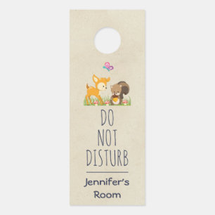 Cute Woodland Creatures Cartoon Illustration Door Hanger