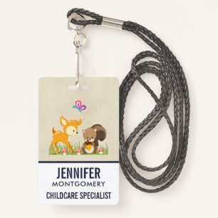 Cute Woodland Creatures Cartoon Illustration ID Badge