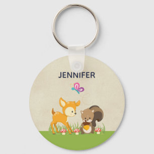 Cute Woodland Creatures Cartoon Illustration Key Ring