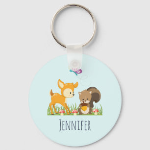 Cute Woodland Creatures Cartoon Illustration Key Ring